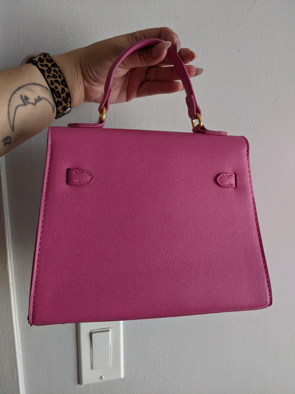 Pink Top-Handle Women's Satchel with Gold Hardware - Picture 3 of 5
